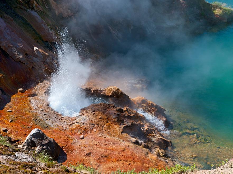 The eruption of a geyser in "Valley of geysers", Kamchatka.